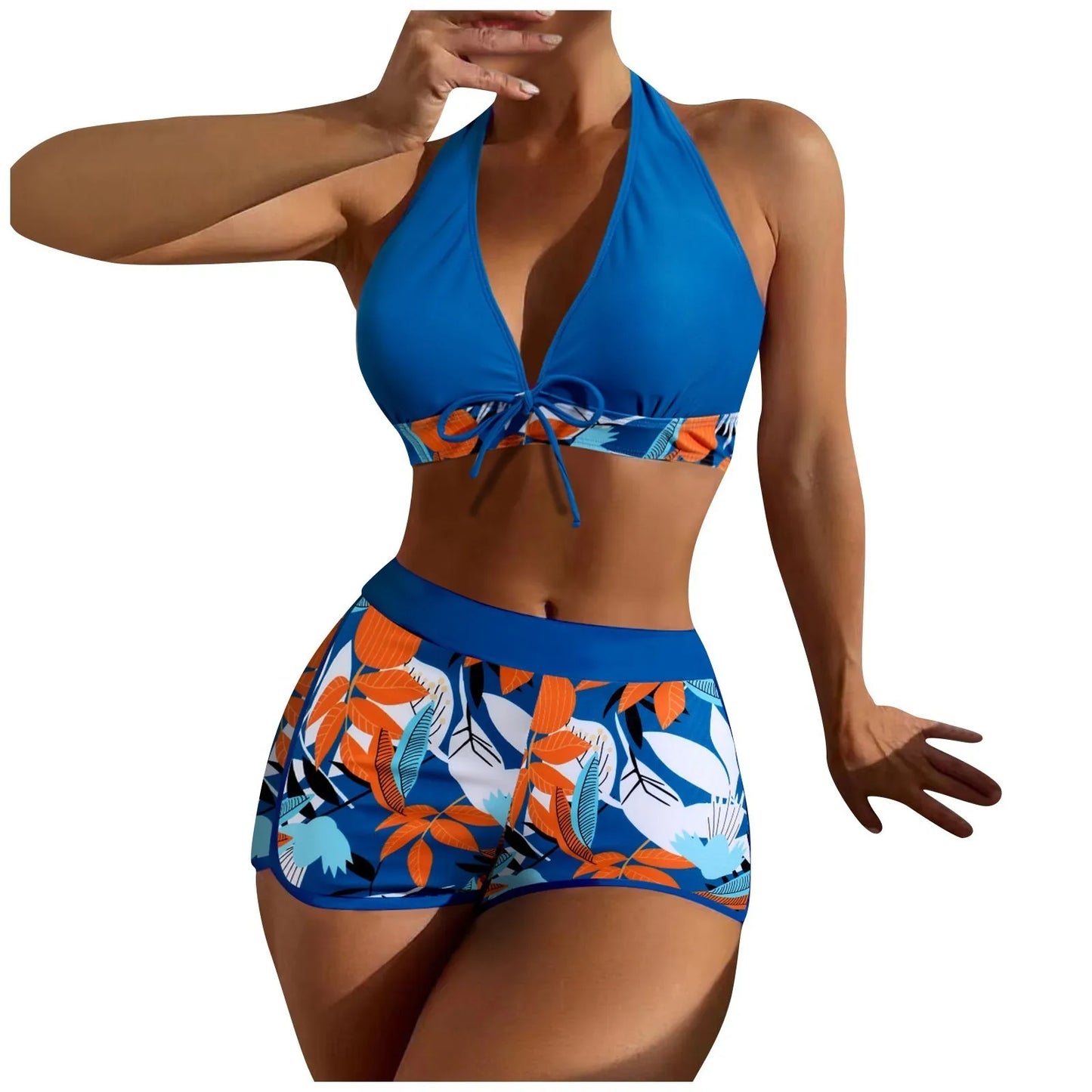 High Waist Plant Print Bikini Set Women Two Piece Swimsuit