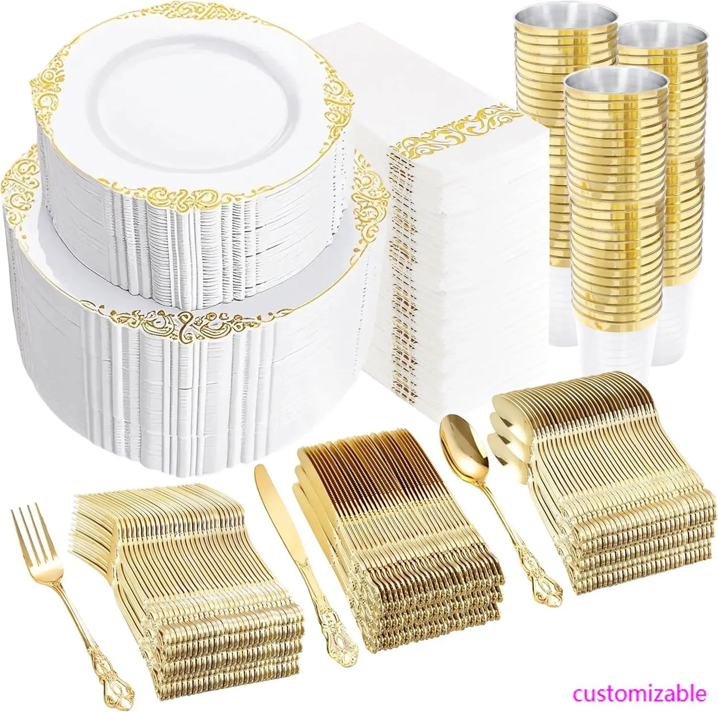 XMSJ Disposable Dinnerware Set 700Pcs for Wedding Reception