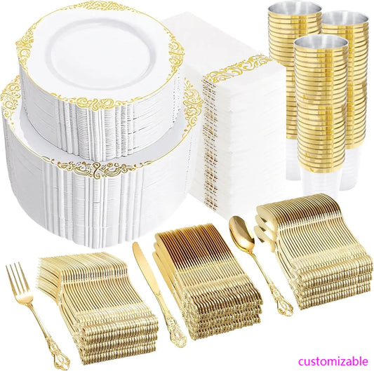 XMSJ Disposable Dinnerware Set 700Pcs for Wedding Reception