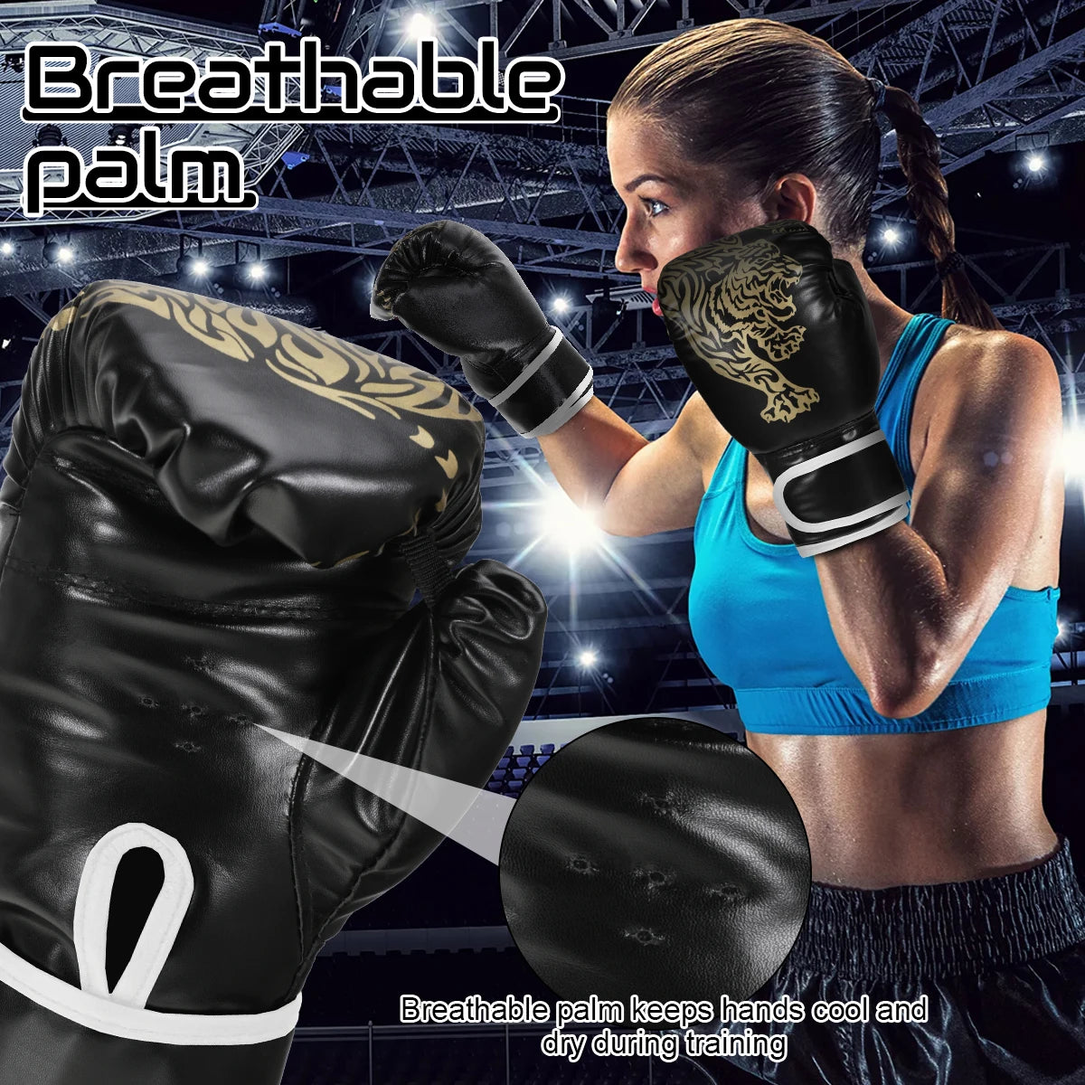 Elenxs Boxing Gloves Breathable PU Leather Training Gloves