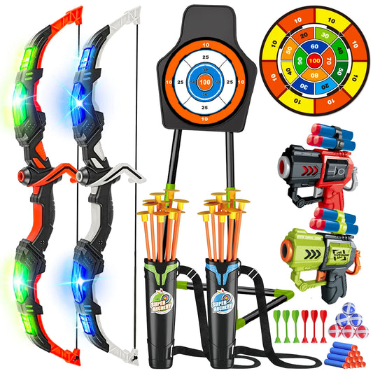 VATOS 2X Bow Arrow And Guns Toy LED Light Up Archery Set