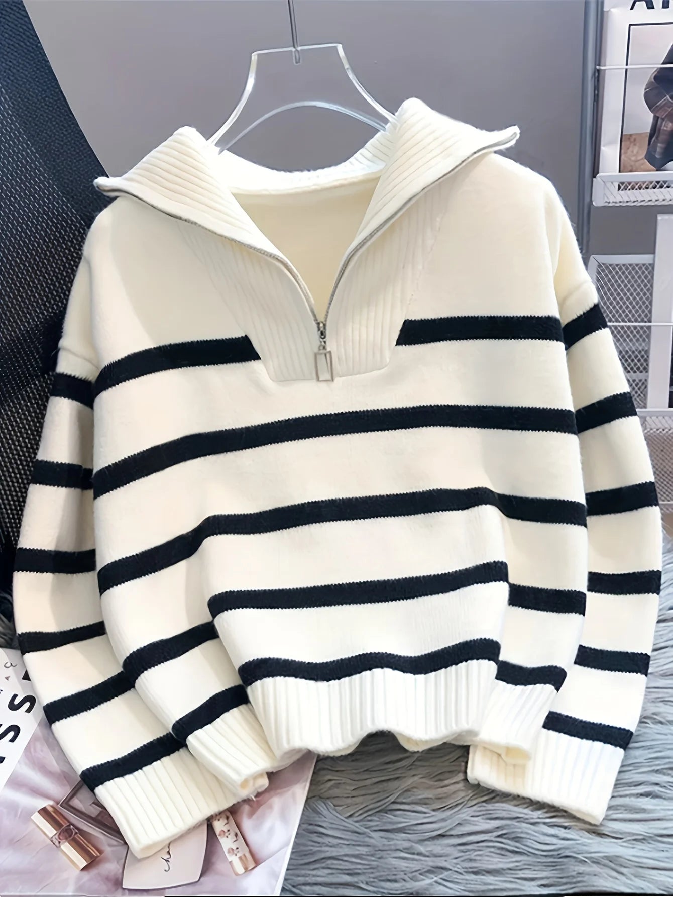 CakuloCN Winter Women Sweater Thickened Striped Pullover