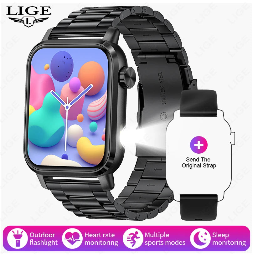 LIGE New Smart Watch 1.85 HD Screen Men Bluetooth 3D Dial