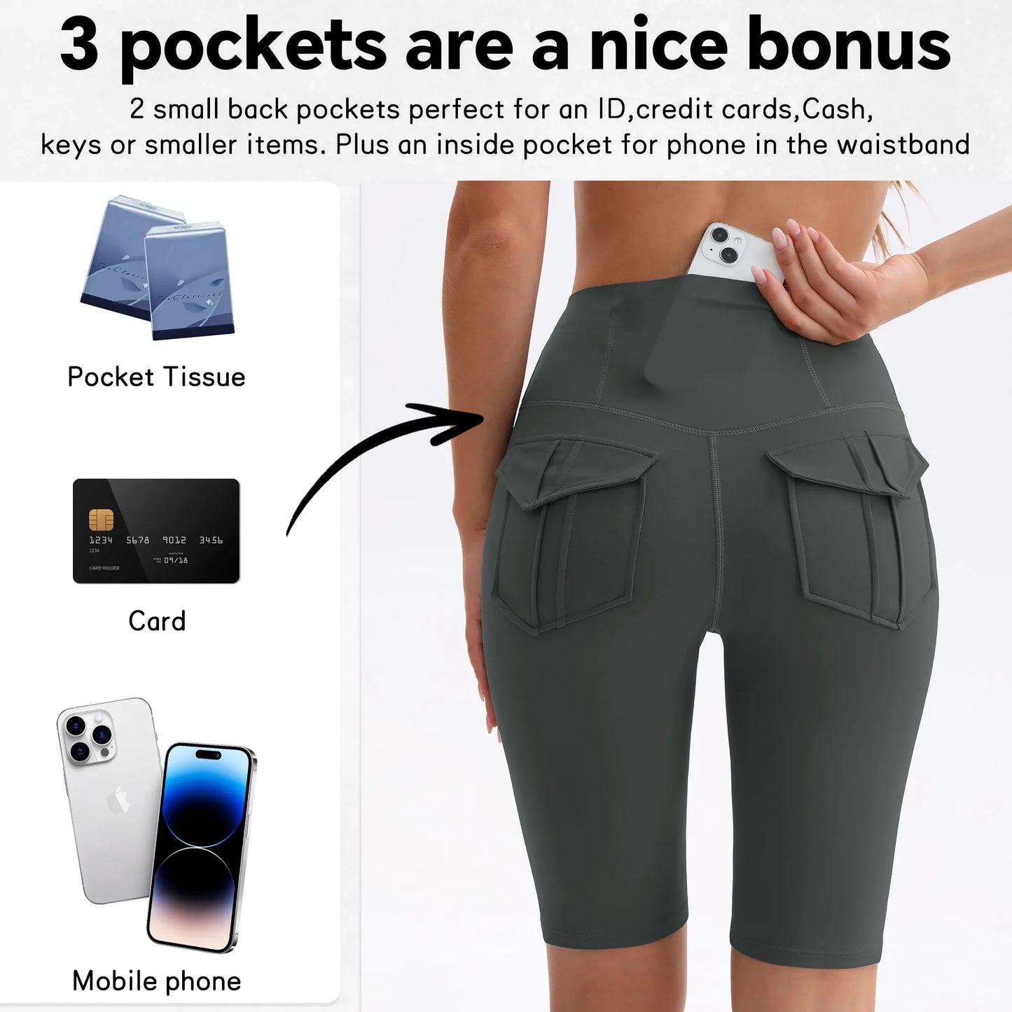 Womens High Waist Gym Shorts With Pockets Tummy Control