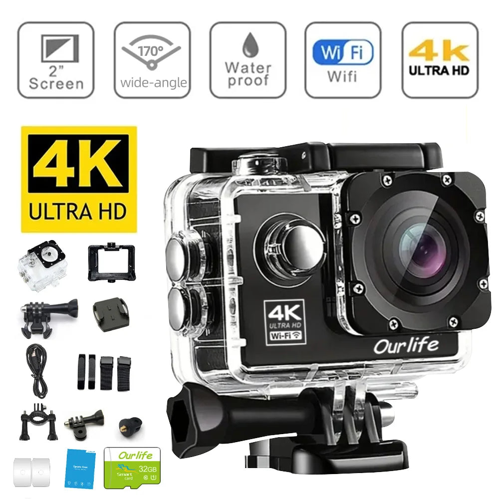 Action Camera Ultra HD 4K 30FPS 16.0MP With WiFi 2.0 Screen