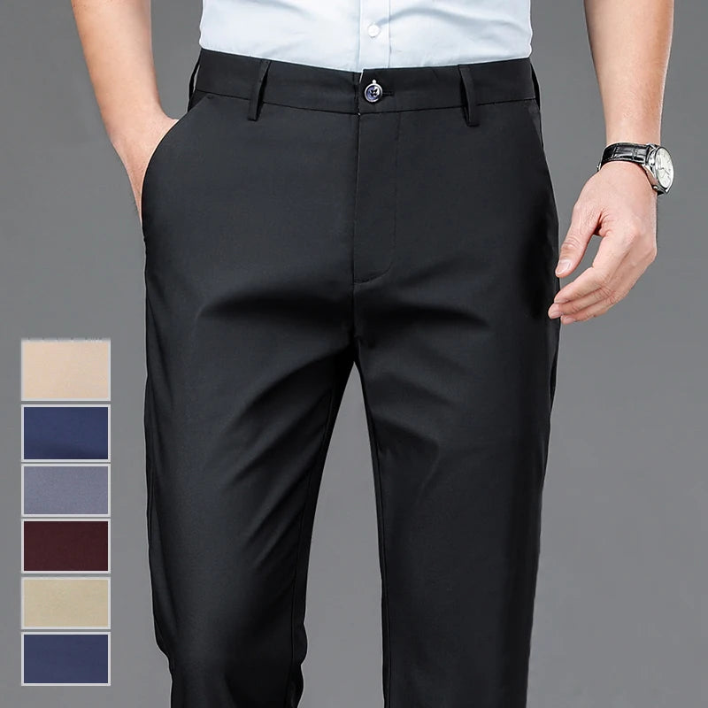 ENWEIGE Men Stretch Solid Black Smart Casual Trousers