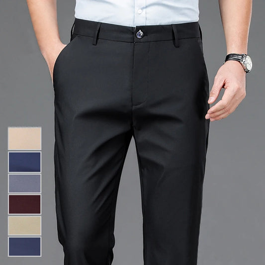 ENWEIGE Men Stretch Solid Black Smart Casual Trousers