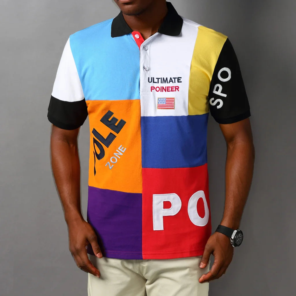 TSCN Men's Polo Shirt Cotton Embroidery Contrast Stitching