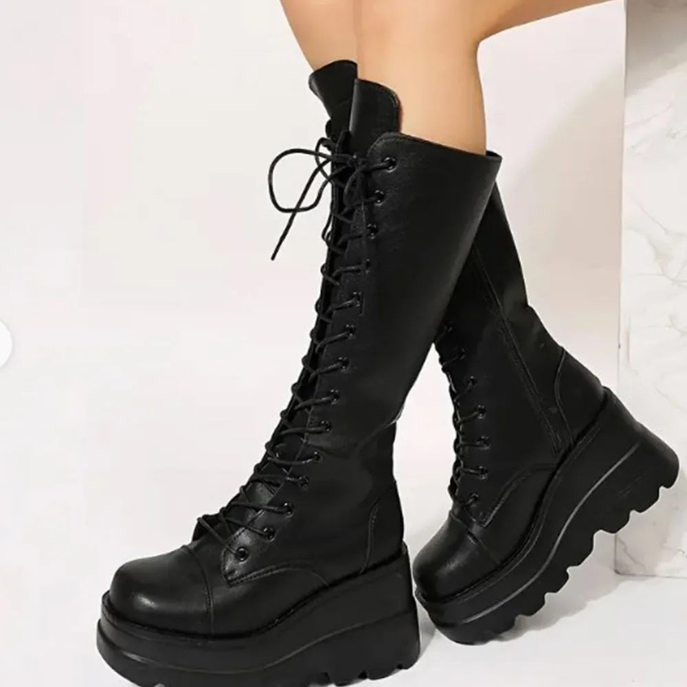 Nu Styles DoraTasia Gothic Round Toe Mid Calf Boots