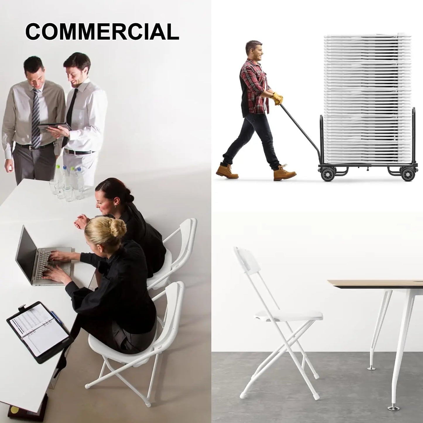 XMSJ Folding Chairs Plastic Stackable Steel Frame Office