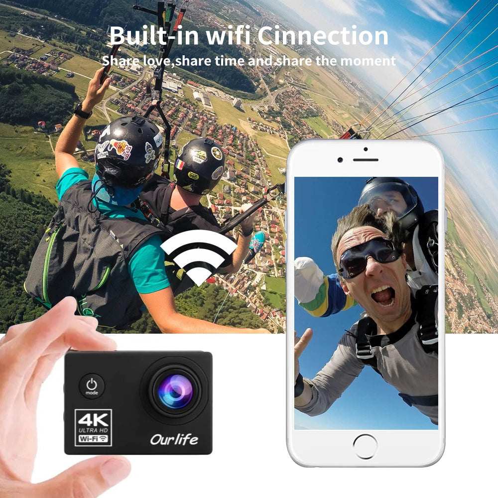 Action Camera Ultra HD 4K 30FPS 16.0MP With WiFi 2.0 Screen