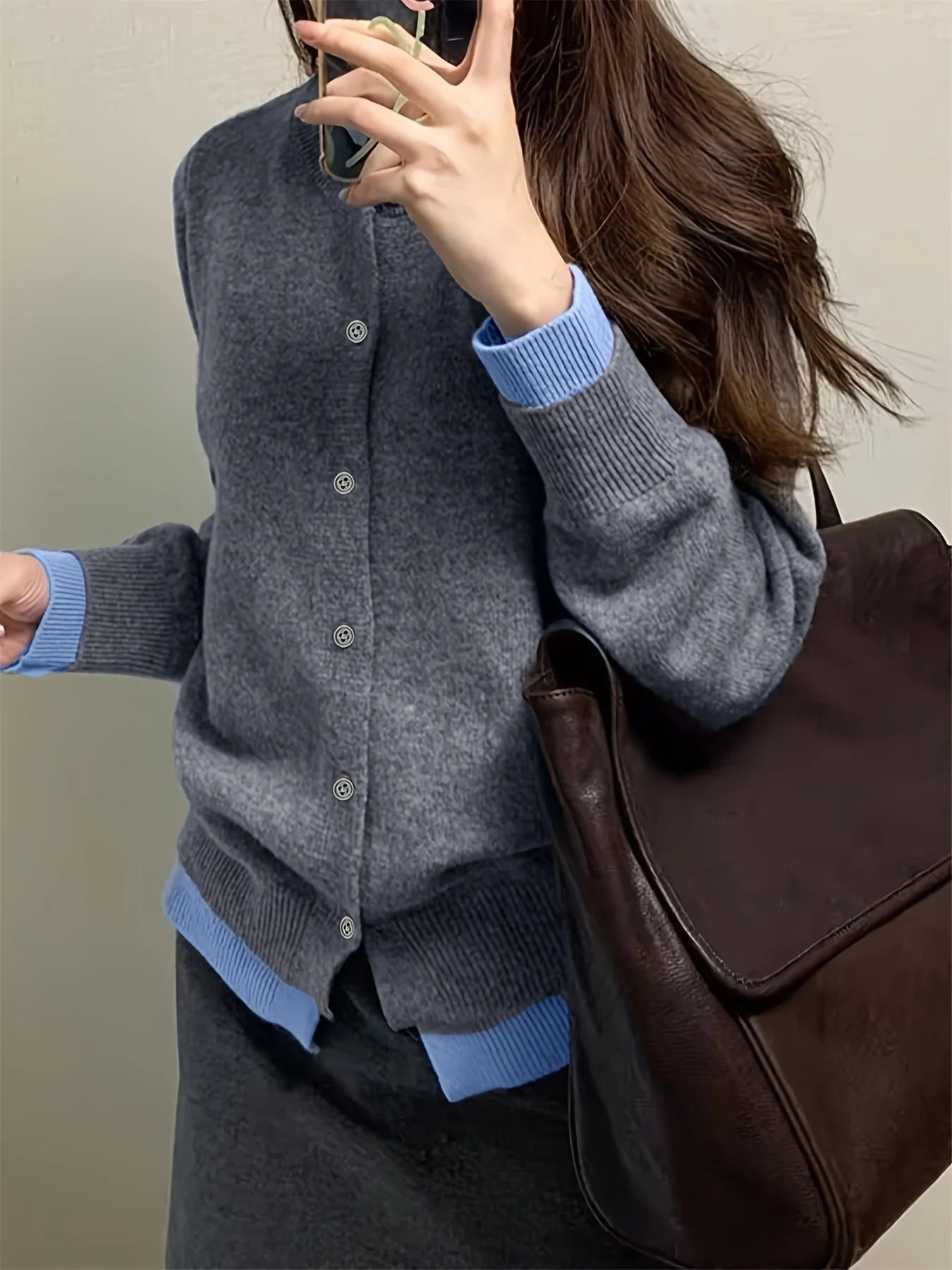 CakuloCN Autumn Winter Knit Cardigan Button Up Sweater