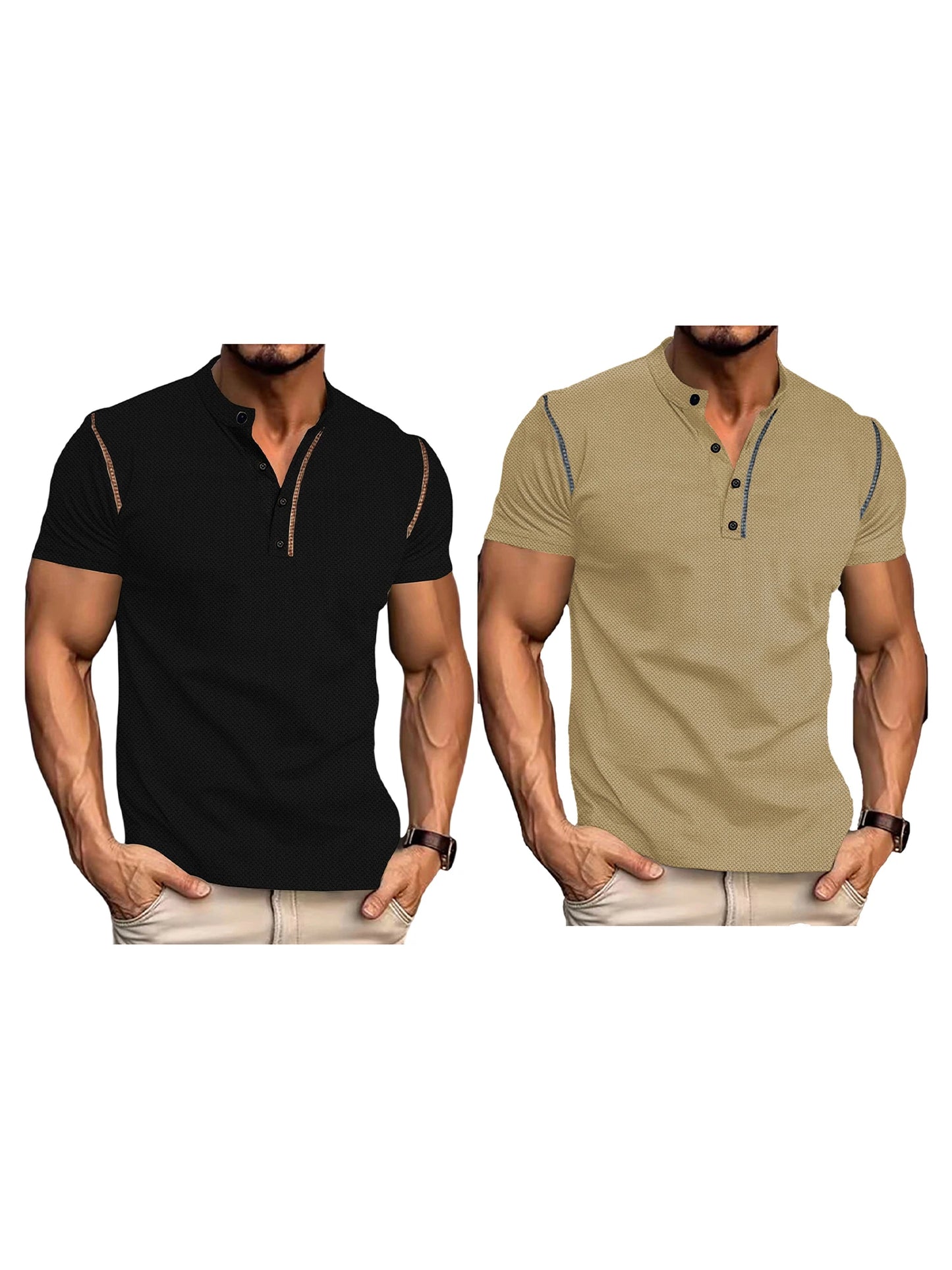 Guangdong Mens Fit Henley Tee With Contrast Stitching