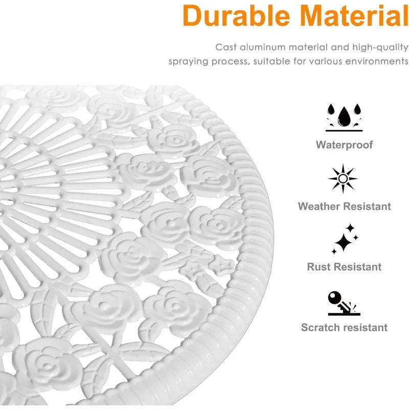 Outdoor Rose Pattern Cast Aluminum Bistro Table and Chairs