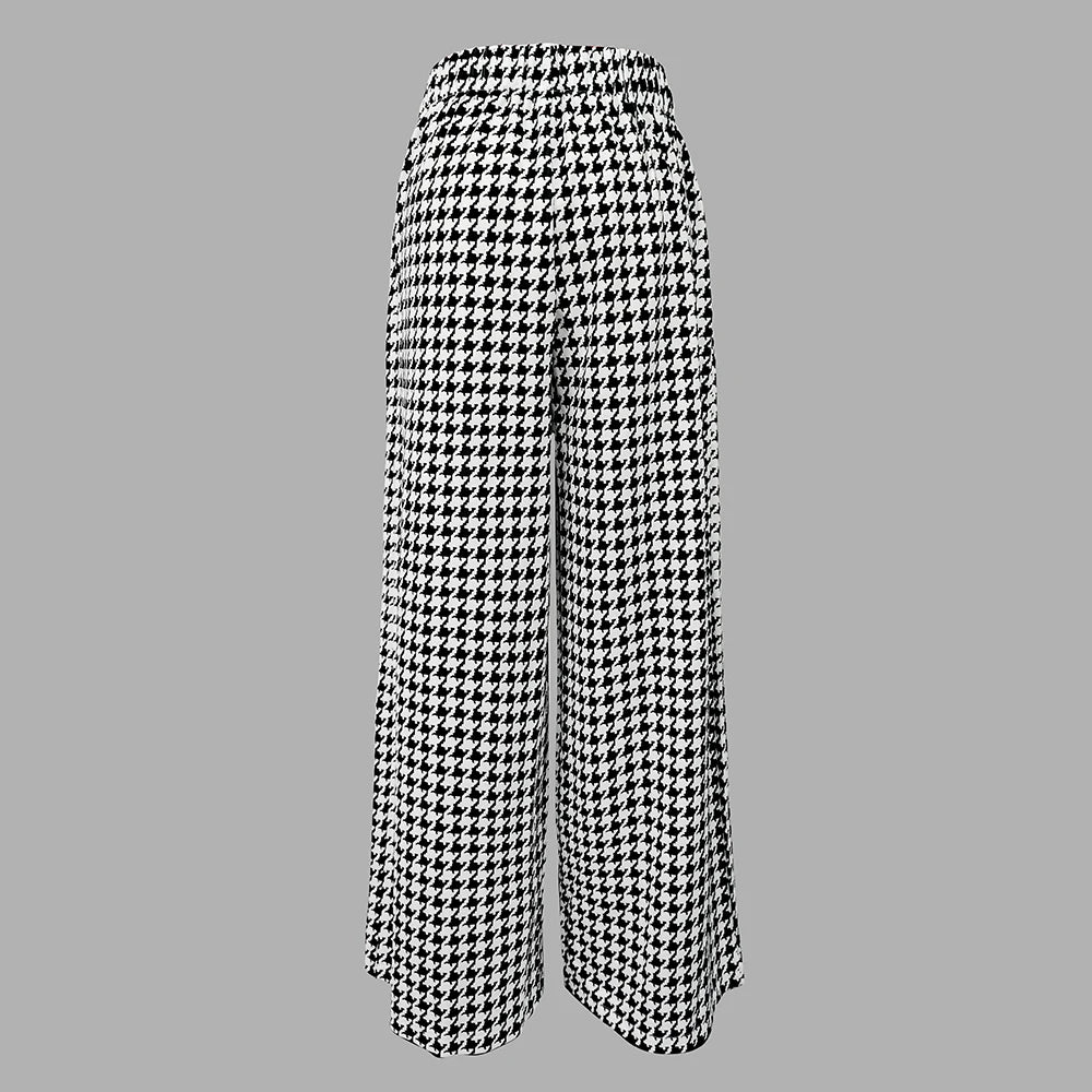 OSHOPLIVECN Autumn Womens Houndstooth Wide Leg Trousers