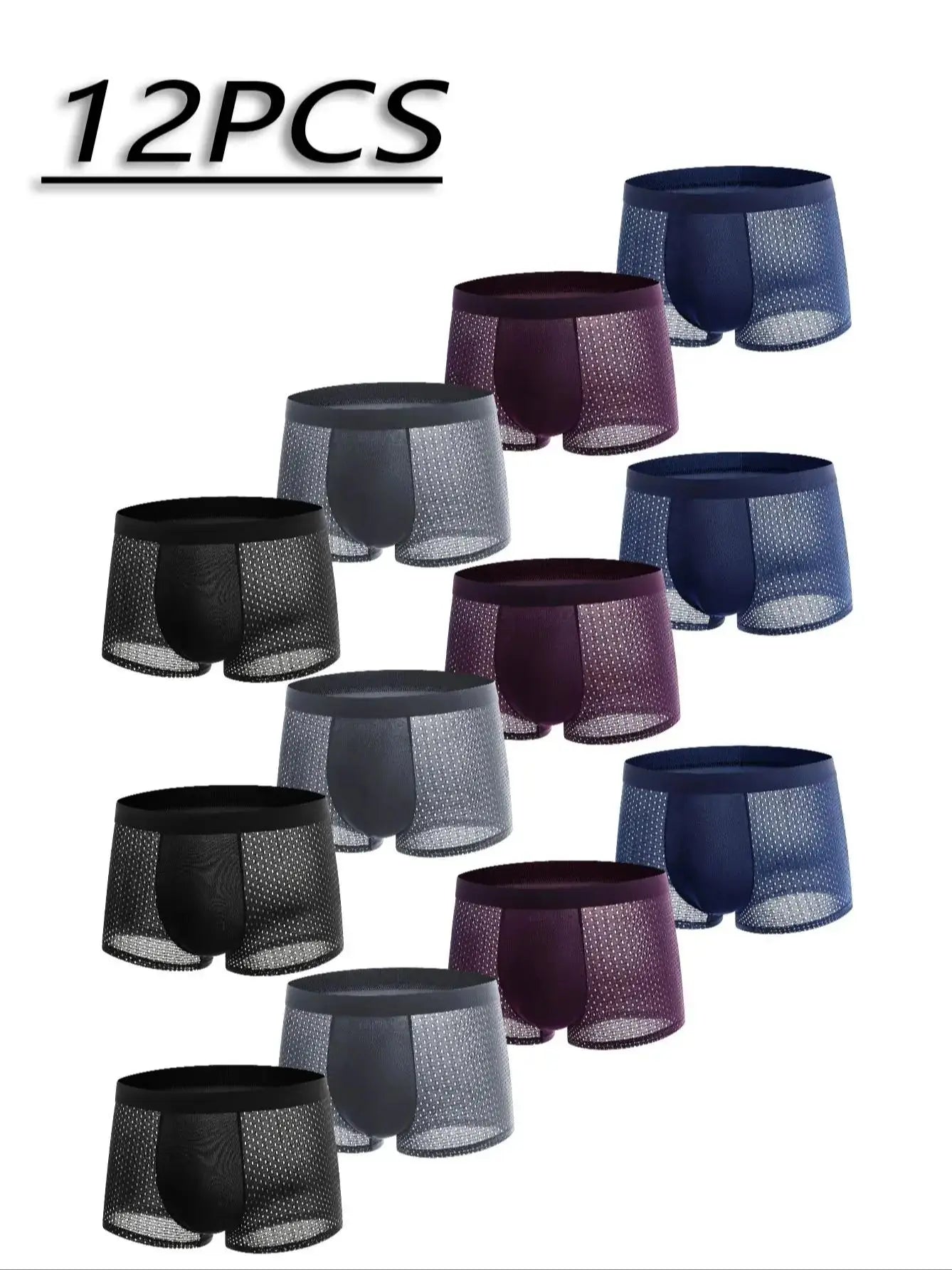 Men's Ice Silk Boxer Shorts 12 Pack Breathable Non Marking
