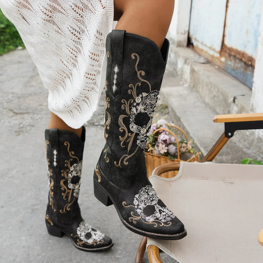 Nu Styles 4Ever Embroidered Skull Cowboy Boots Western
