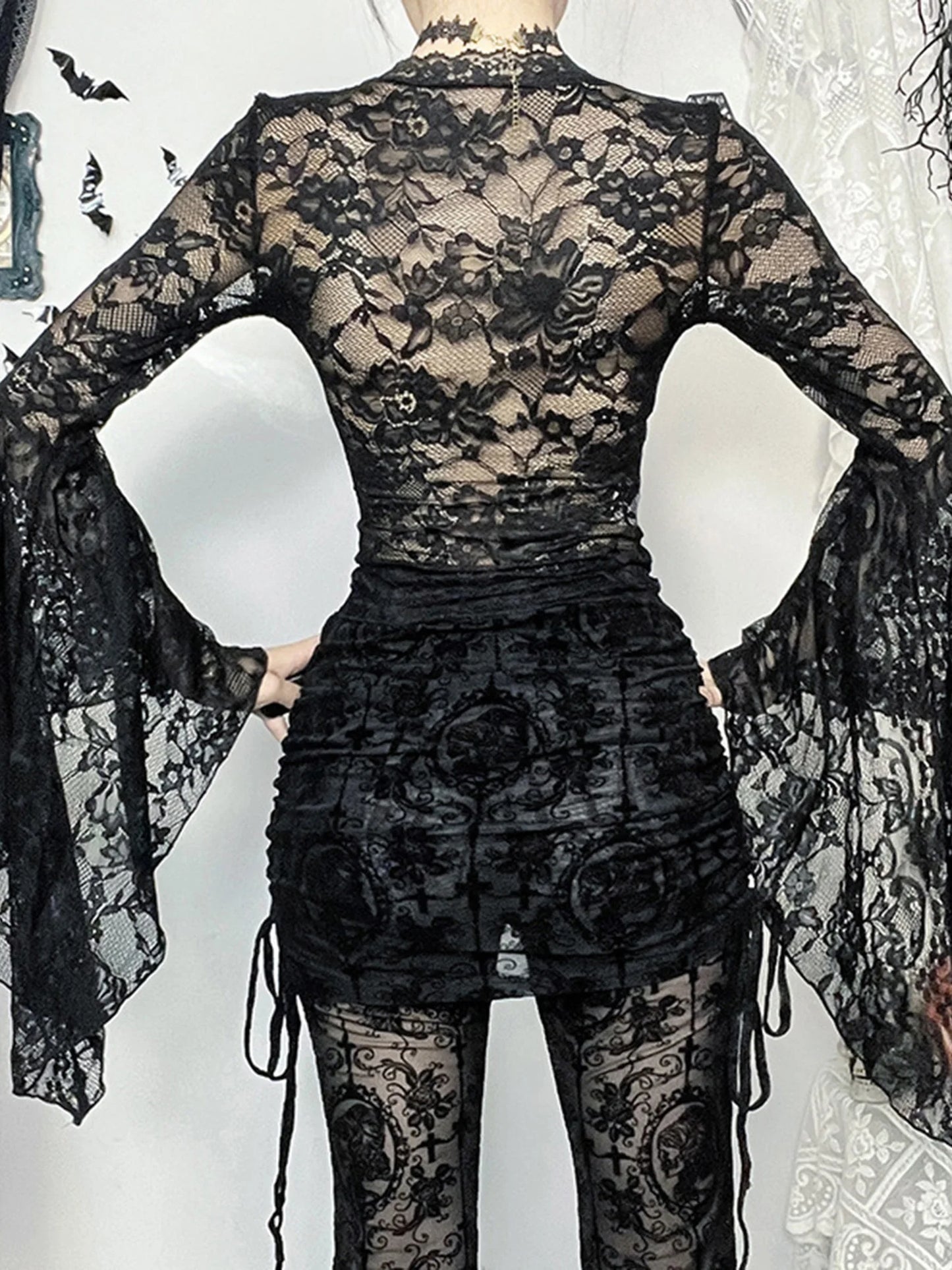 XBTCLXEBCOCN Gothic Lace Off Shoulder Top Deep V Neck