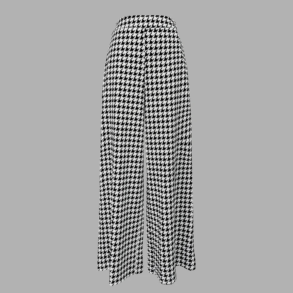 OSHOPLIVECN Autumn Womens Houndstooth Wide Leg Trousers