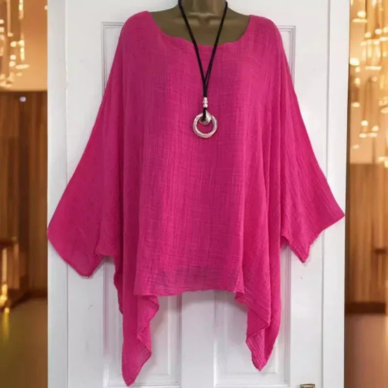 Women Cotton Linen Batwing Long Sleeve T Shirt O Neck