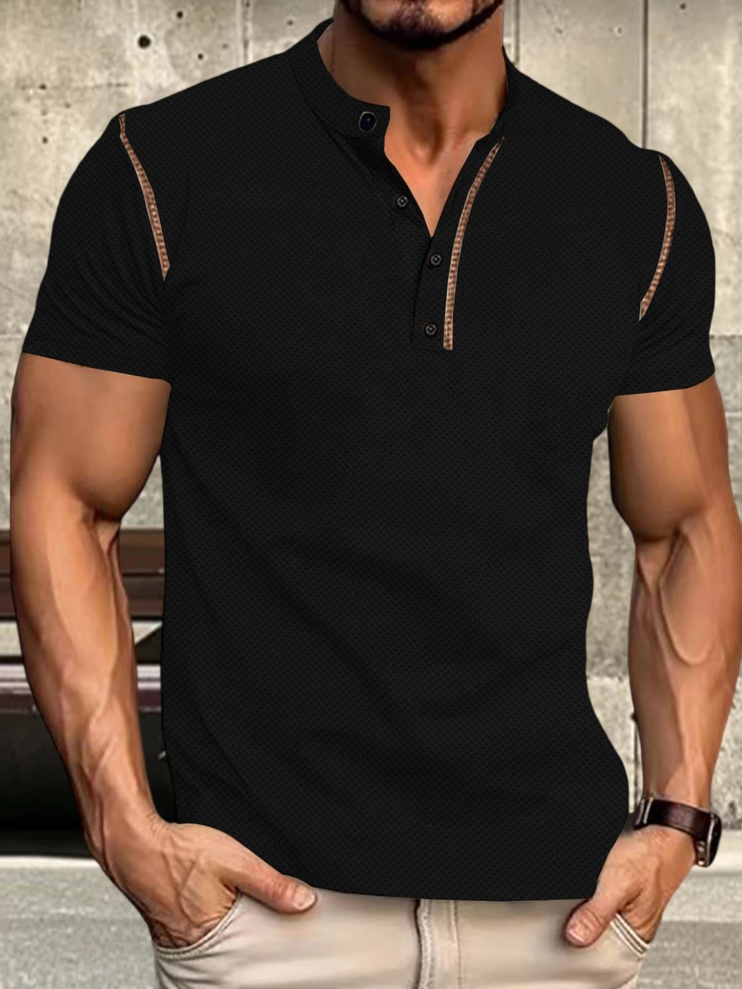 Guangdong Mens Fit Henley Tee With Contrast Stitching