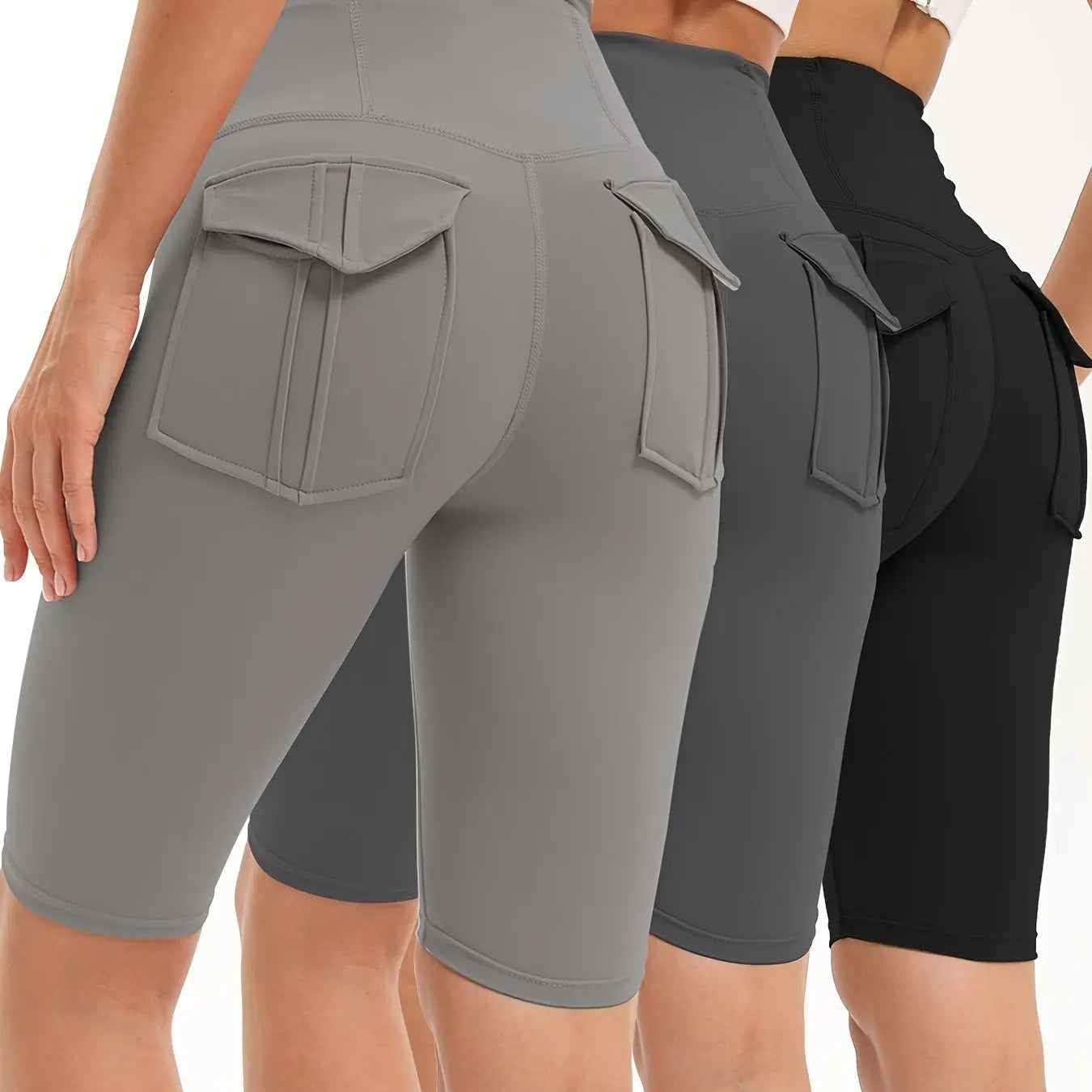 Womens High Waist Gym Shorts With Pockets Tummy Control