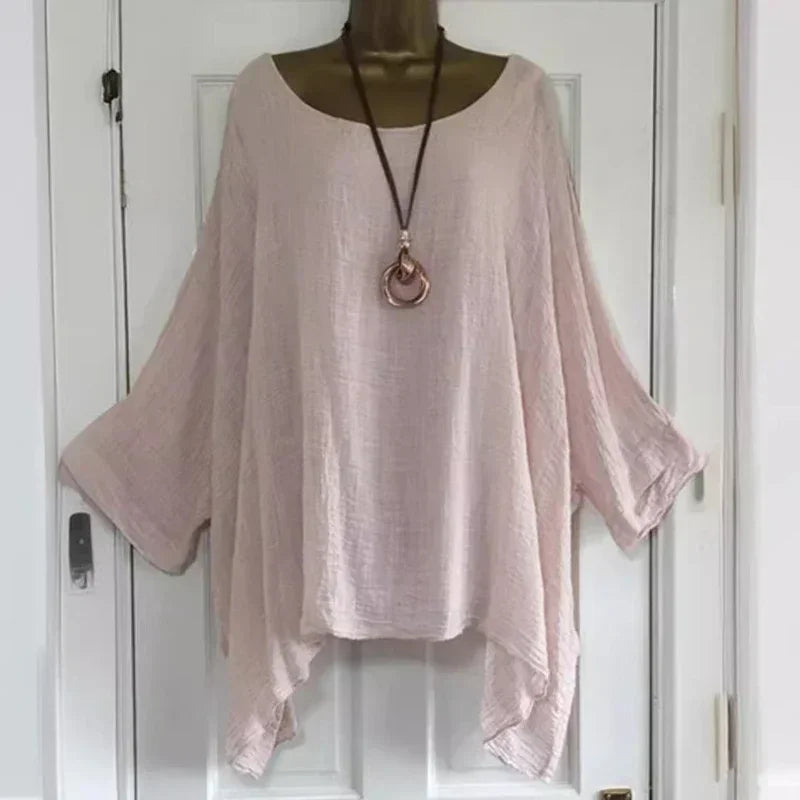Women Cotton Linen Batwing Long Sleeve T Shirt O Neck