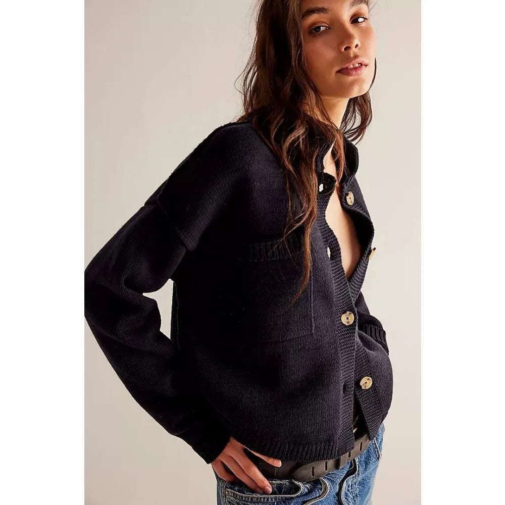 Women Knit Cardigan Long Sleeve Button Up With Pockets