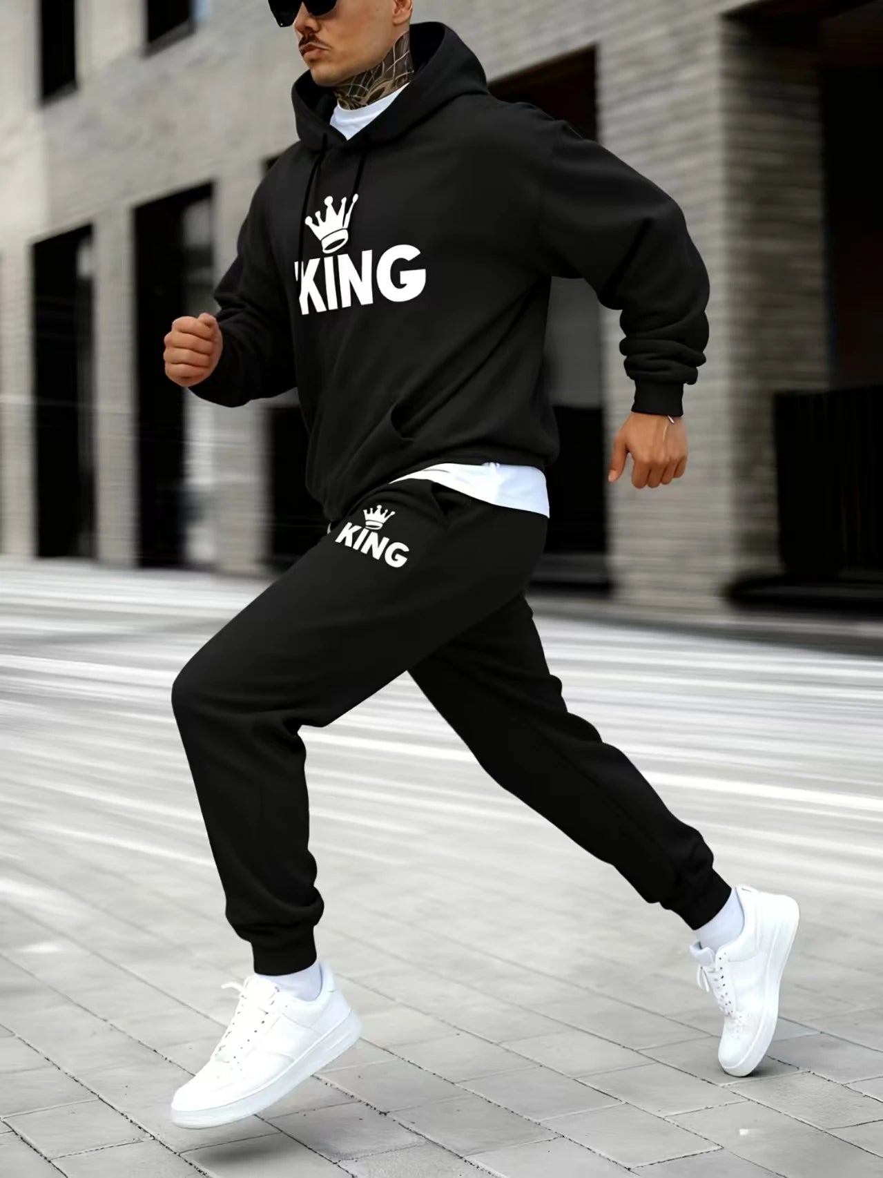 Guangdong Men Printed Autumn Winter Sweatshirt Sweatpants Set