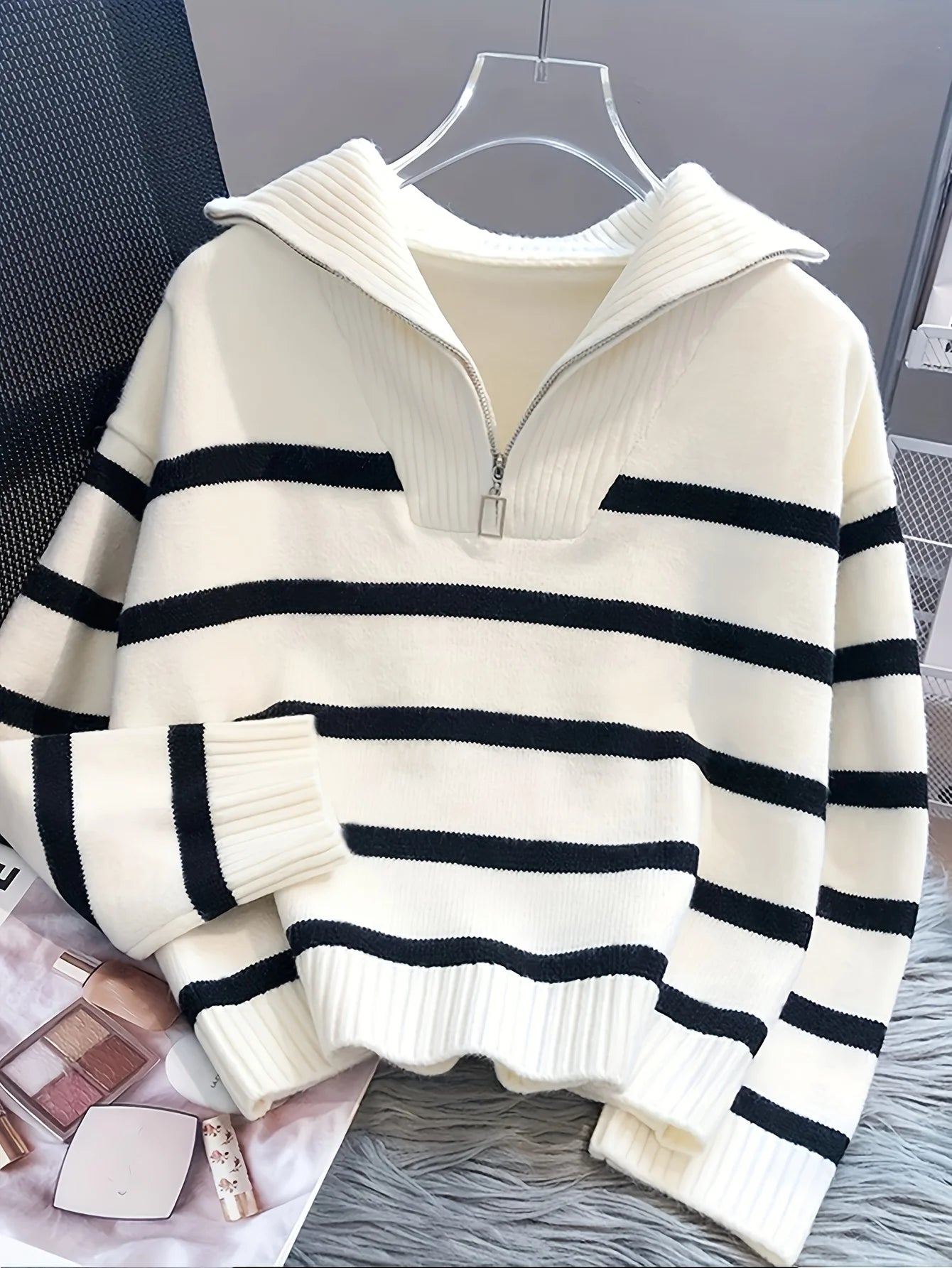 CakuloCN Winter Women Sweater Thickened Striped Pullover