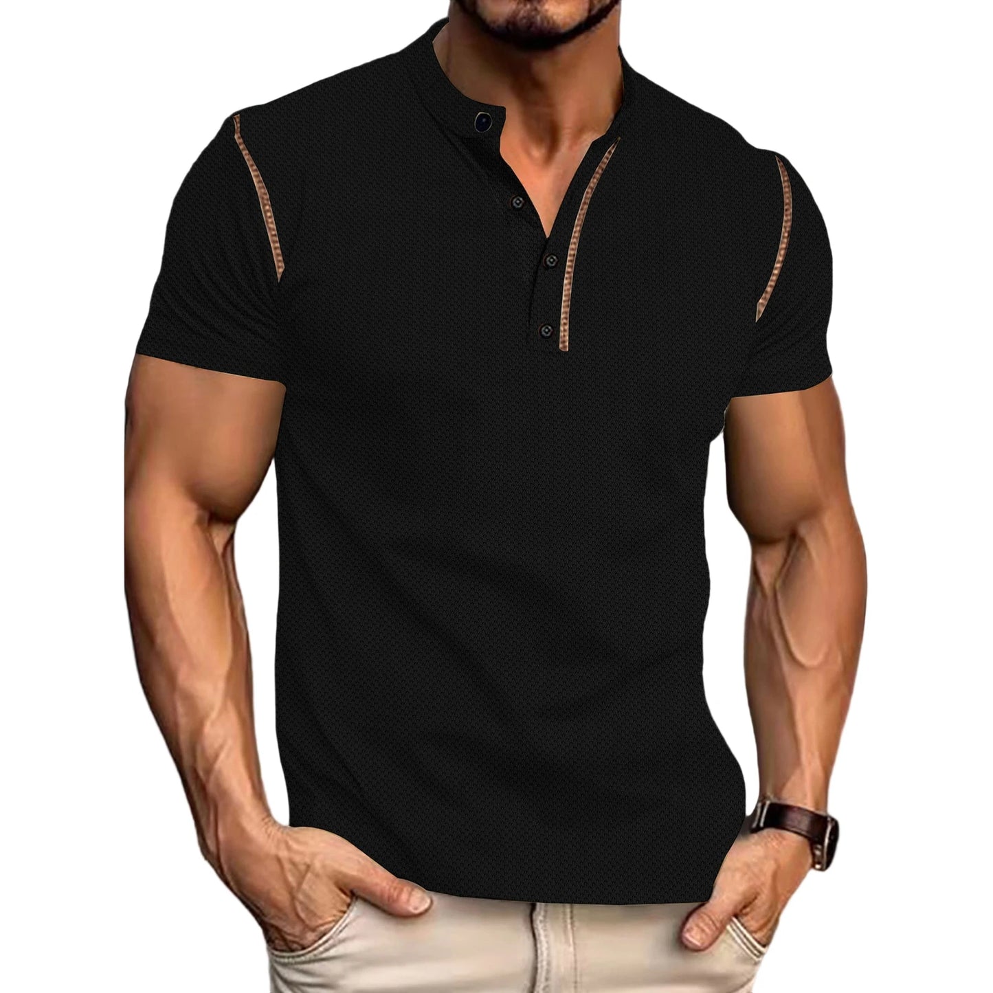 Guangdong Mens Fit Henley Tee With Contrast Stitching