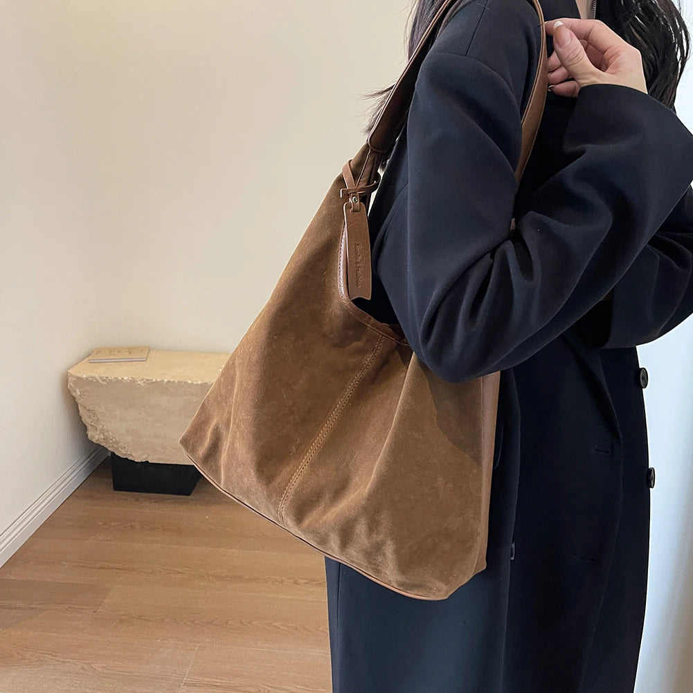 Women Suede Tote Bag With Magnetic Closure Shoulder Bag