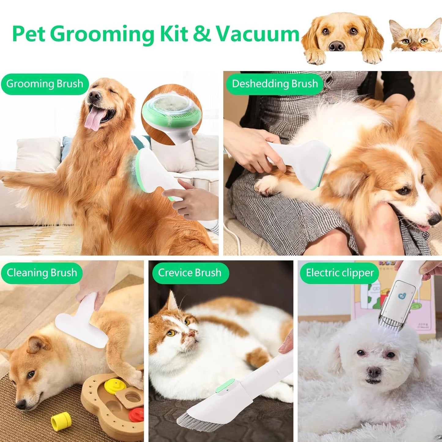 DishyKooker Pet Grooming Kit With Quiet Vacuum And 5 Tools
