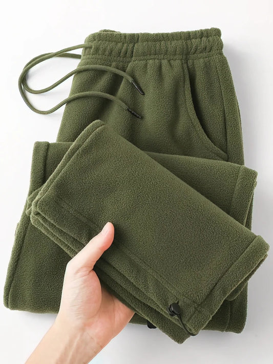 Nevettle Vintage Winter Fleece Pants Men Wide Leg Joggers