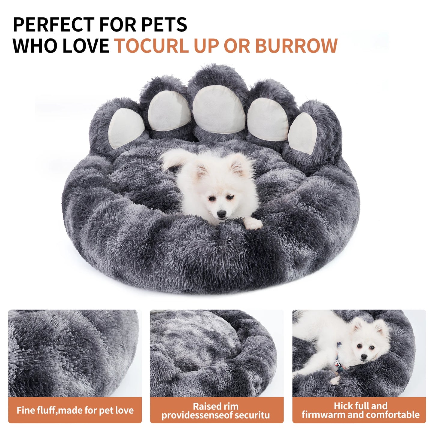 Paw Shape Dog Bed Cozy Warm Thick Cushion for Pets Deluxe