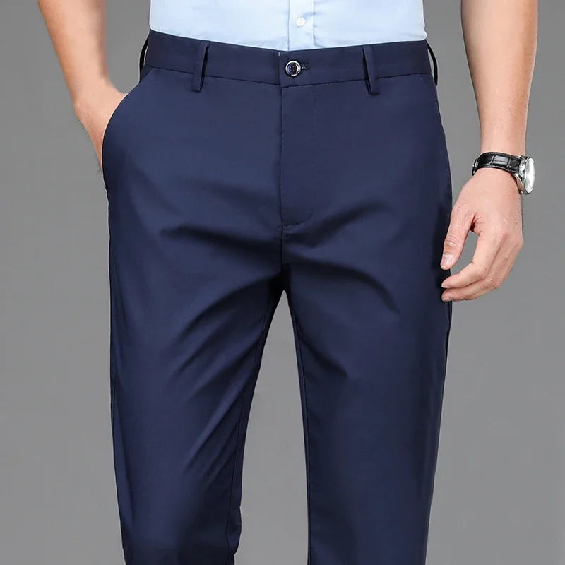 ENWEIGE Men Stretch Solid Black Smart Casual Trousers