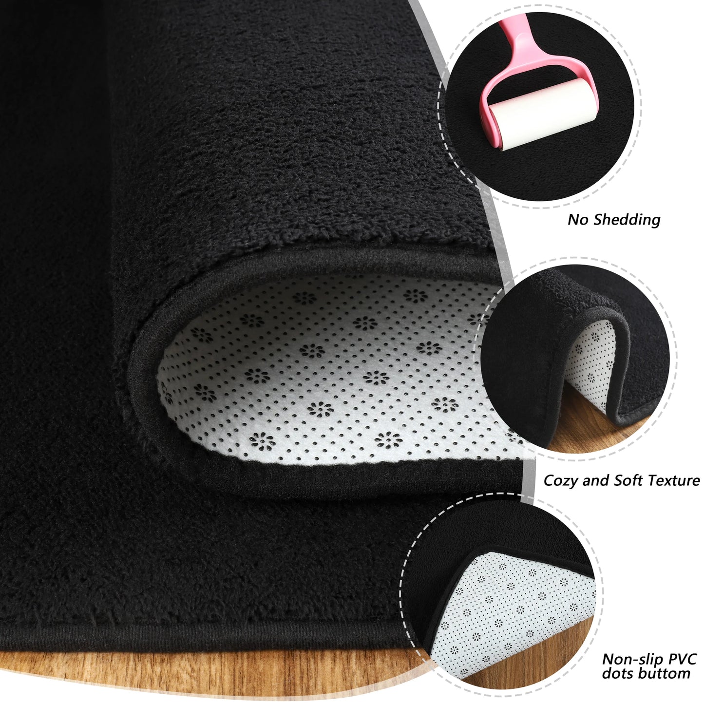 Black Nonslip Living Room Rug Bedside Large Soft Floor Mat