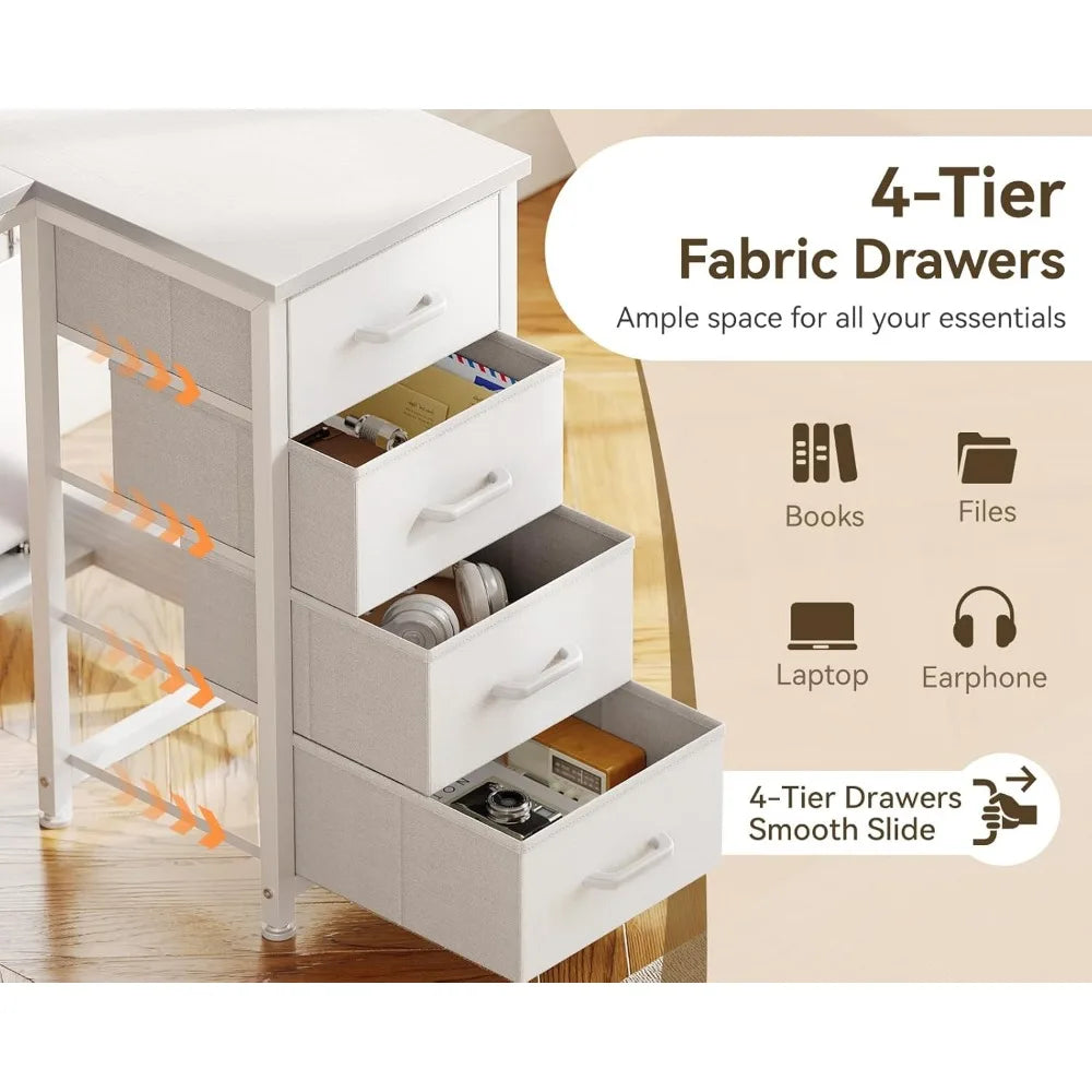 Color L Shaped Desk With 4 Drawers CPU Stand Hook Mount