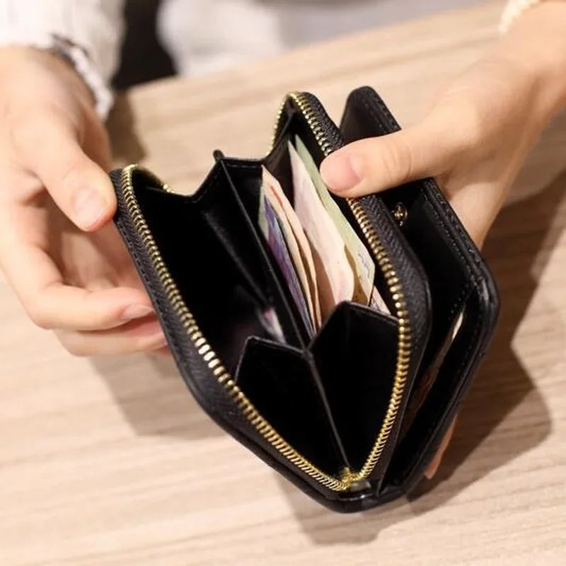 TRISJEMCN PU Leather Wallet Women Card Holder Zipper Purse