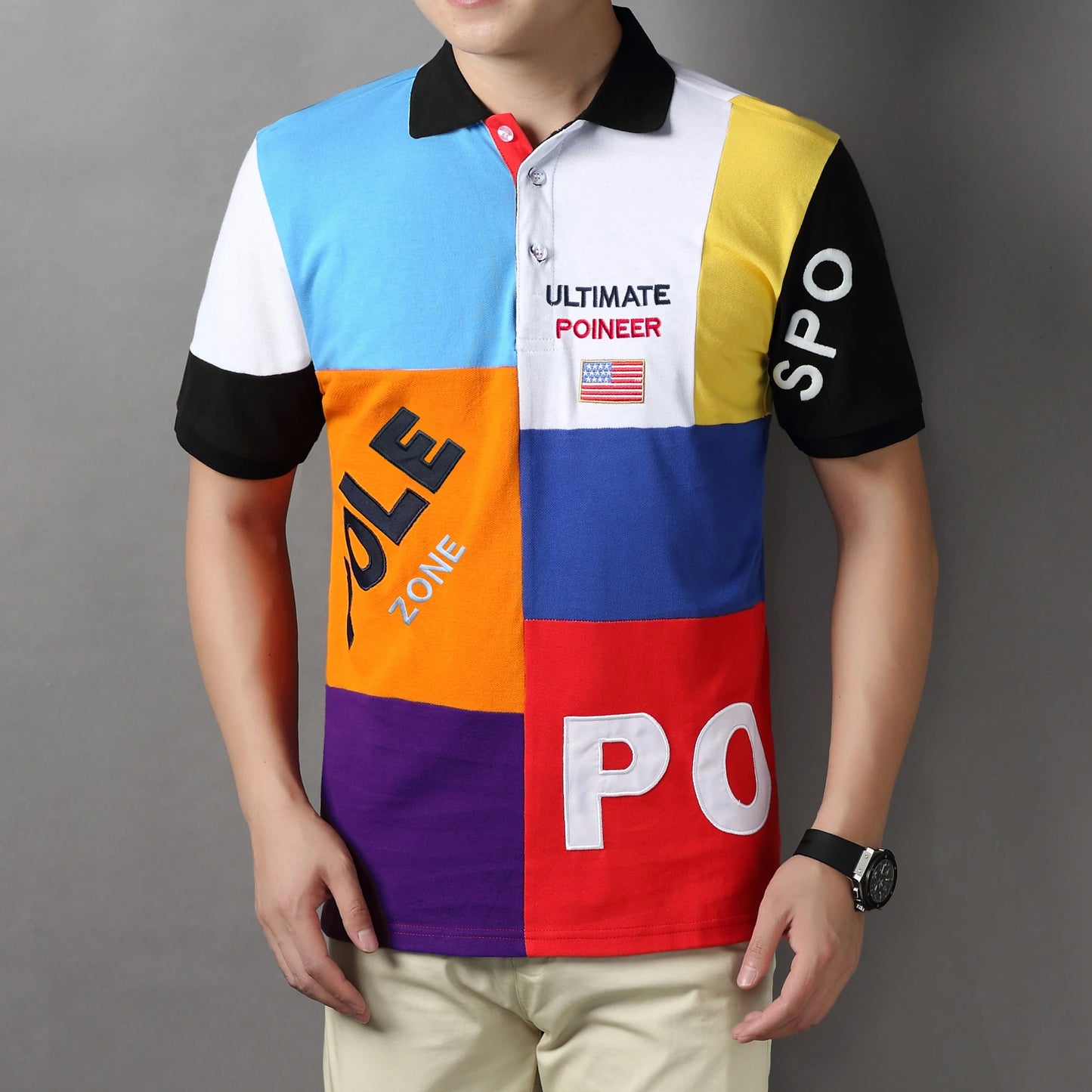 TSCN Men's Polo Shirt Cotton Embroidery Contrast Stitching