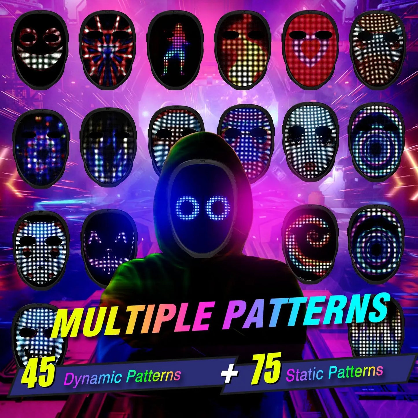 LED Light Up Mask With Gesture Sensing And Bluetooth App