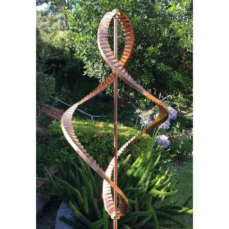 Wind Sculpture Kinetic Copper Dual Helix Spinner Decor