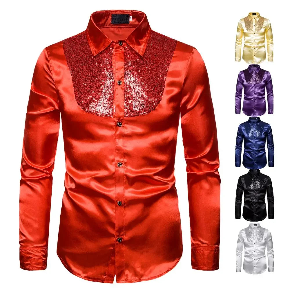 CN Zhejiang Mens Glitter Sequin Shirt Party Wedding