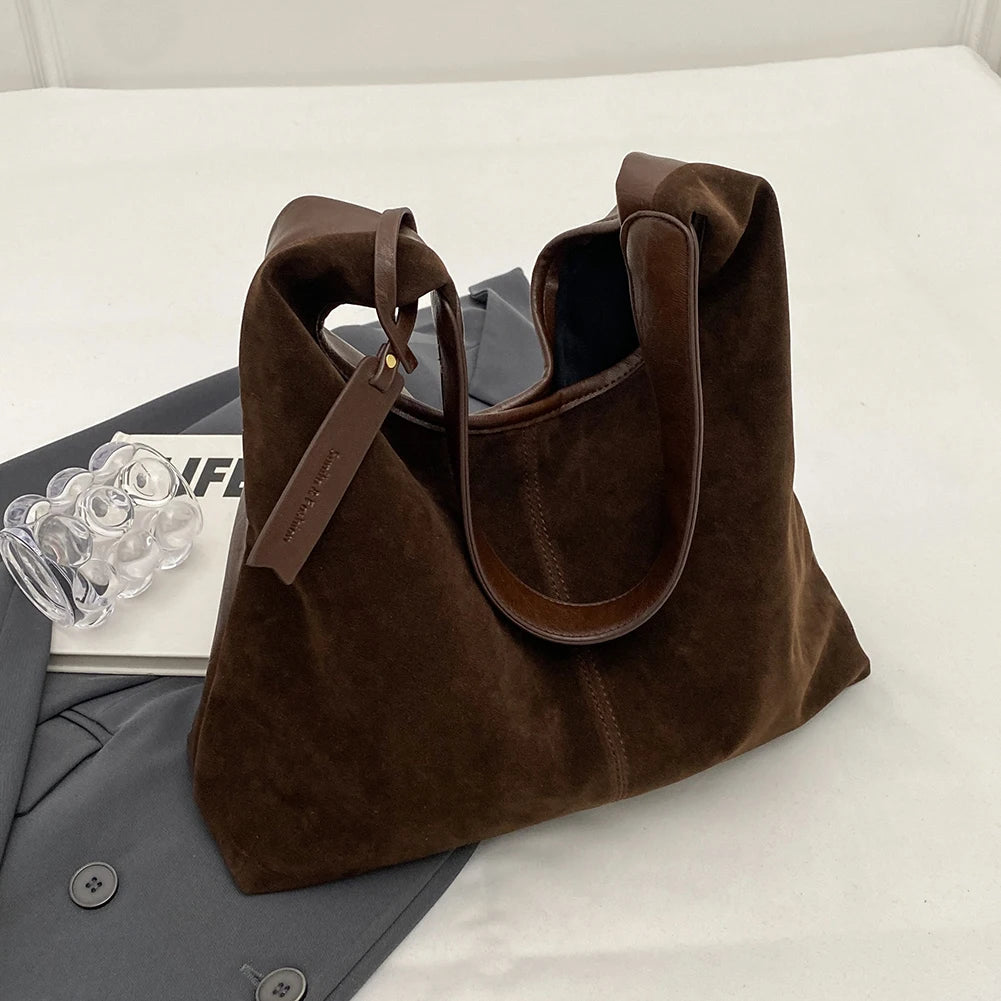 Women Suede Tote Bag With Magnetic Closure Shoulder Bag
