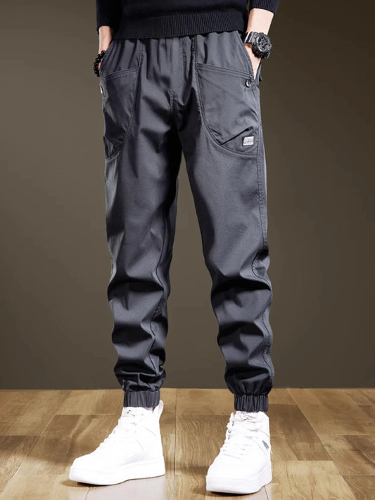 Mens Loose Fit Ankle Length Work Pants With Elastic Waist