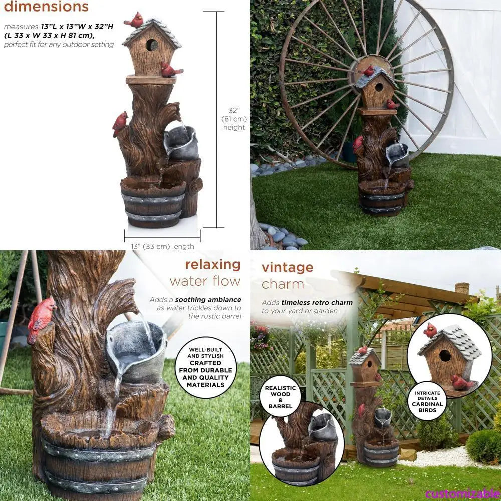Alpine Outdoor Birdhouse Water Feature Cascading Fountain