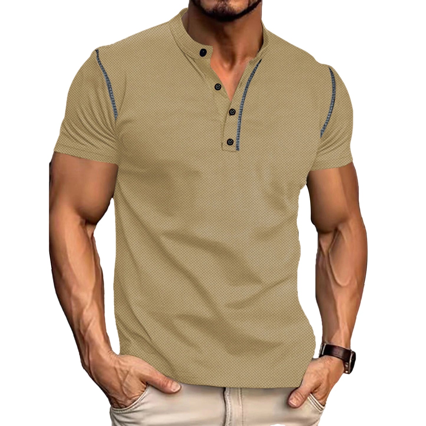 Guangdong Mens Fit Henley Tee With Contrast Stitching
