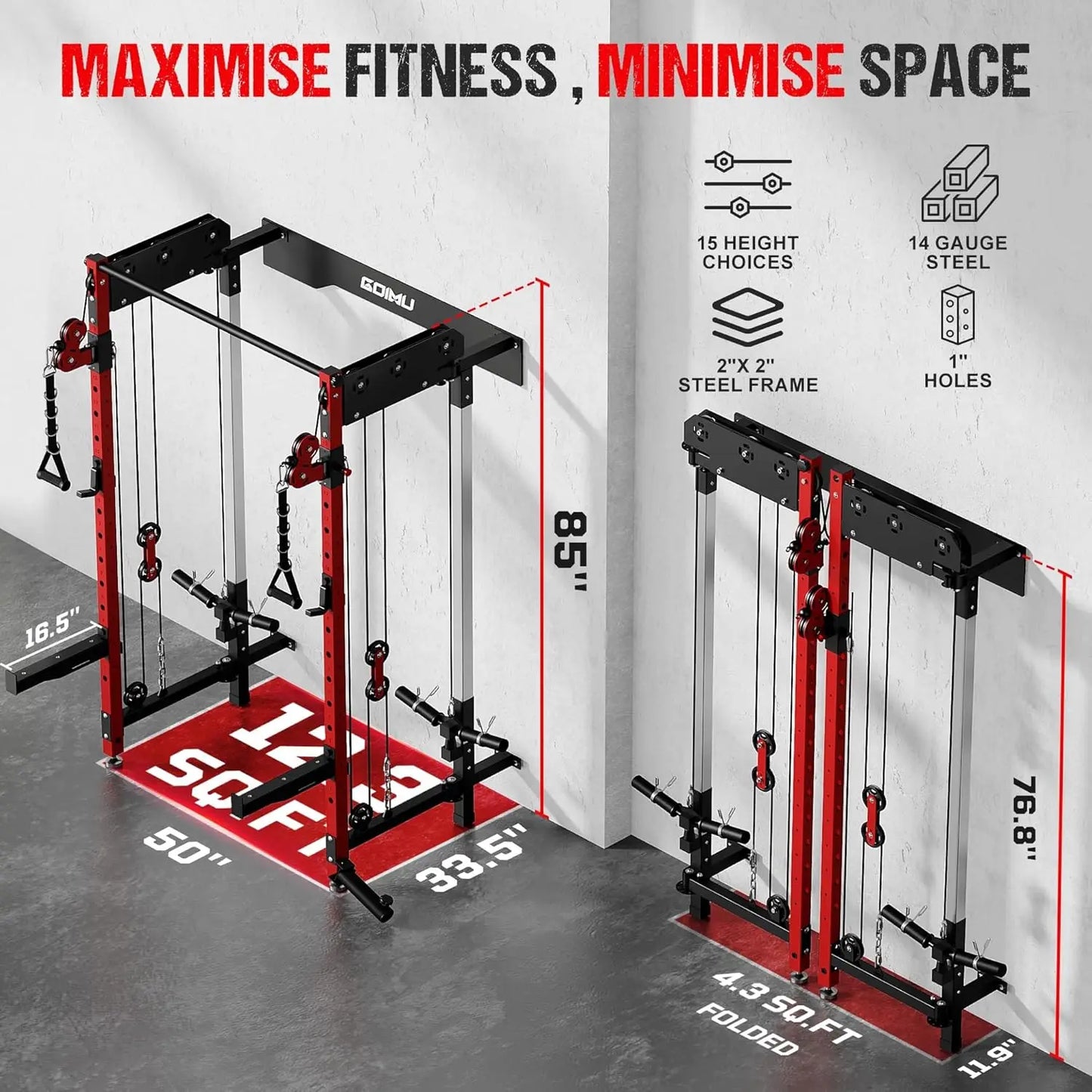 XMSJ WM3 V4 Folding Squat Rack Wall Mounted Power Rack