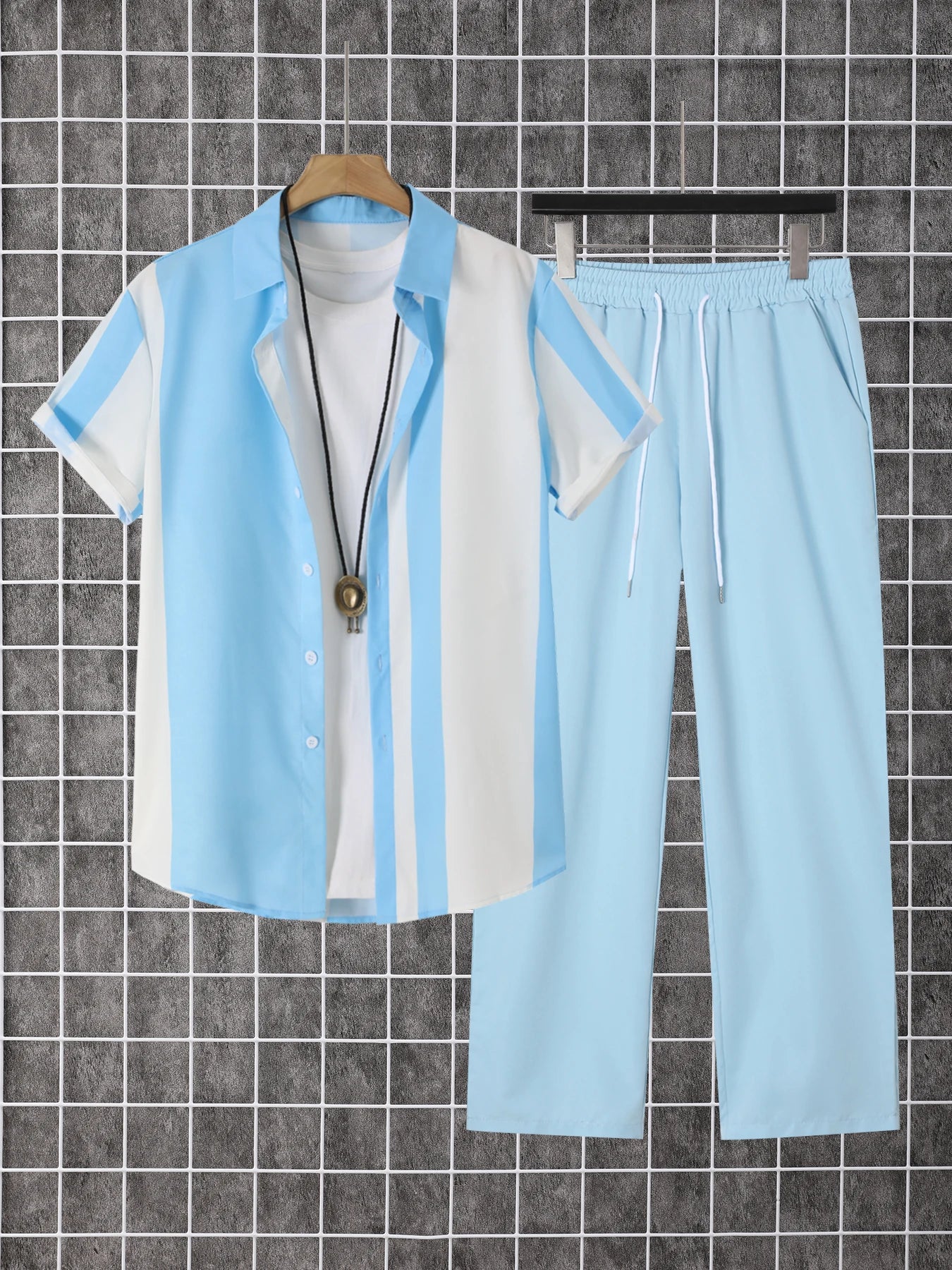 Guangdong Mens Summer Printed Shirt Pants Set Short Sleeve