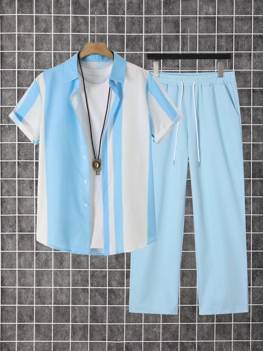 Guangdong Mens Summer Printed Shirt Pants Set Short Sleeve